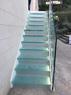 Glass Staircase with Treads, Risers, & Guardrail